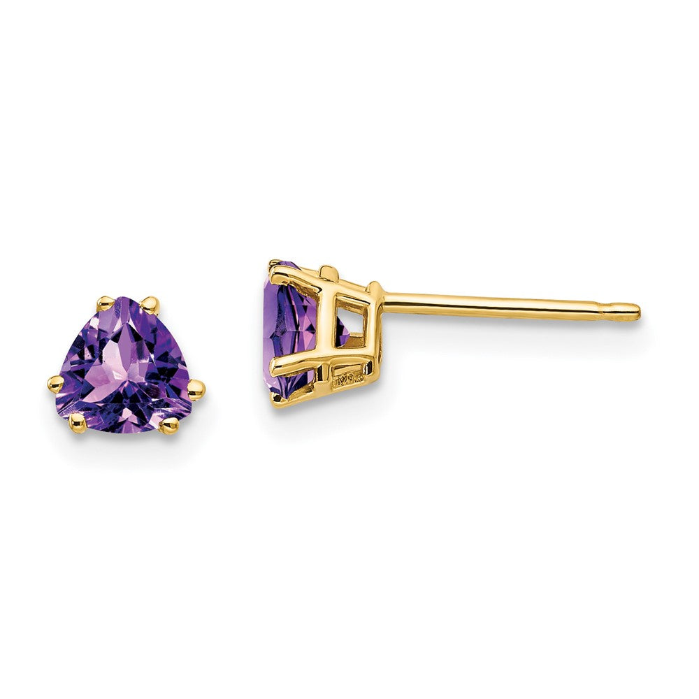 14k Yellow Gold 5mm Trillion Amethyst Earrings