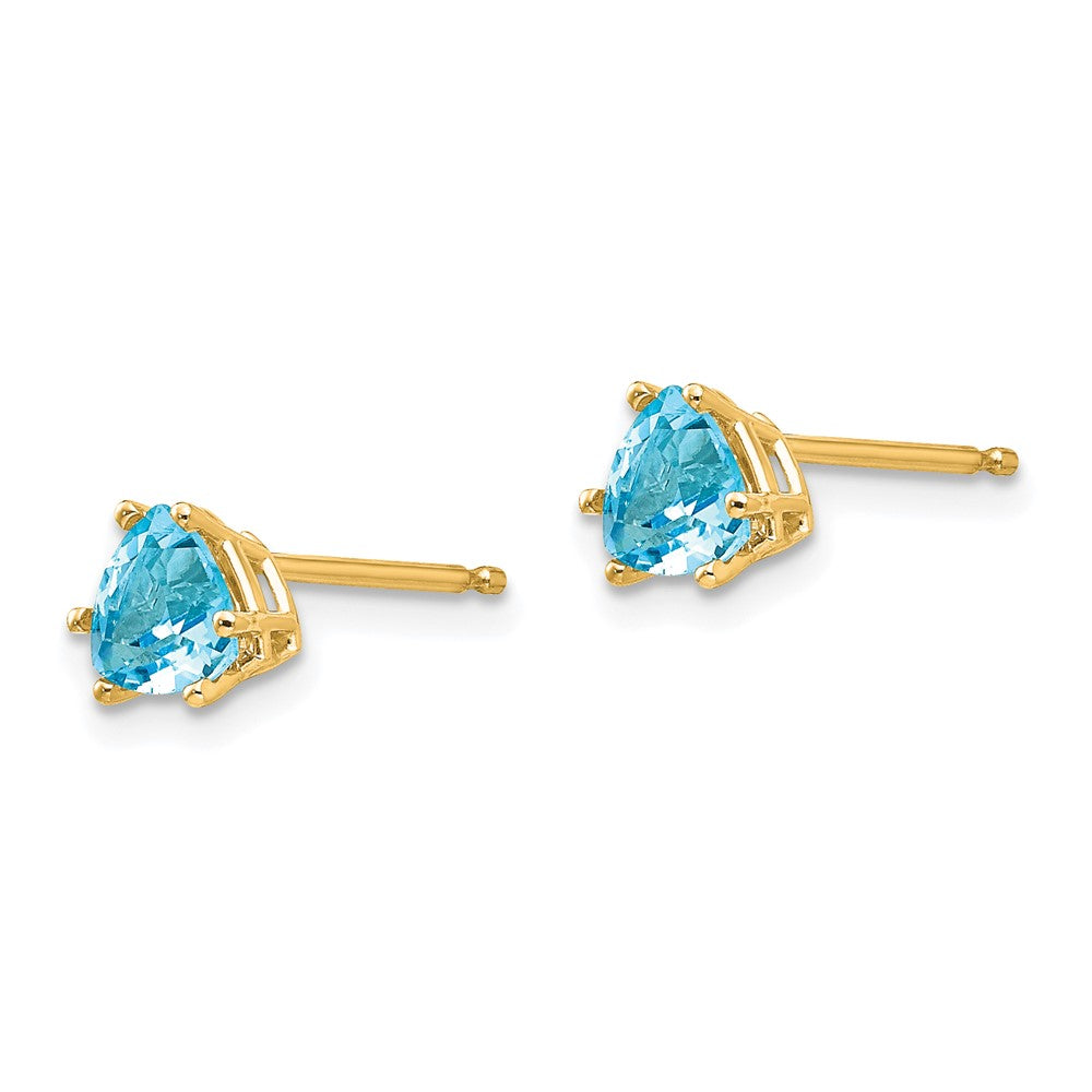 14k Yellow Gold 5mm Trillion Blue Topaz Earrings