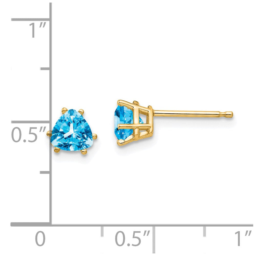 14k Yellow Gold 5mm Trillion Blue Topaz Earrings