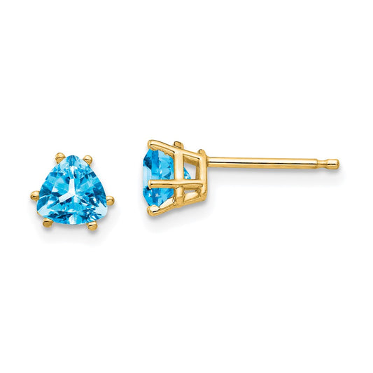 14k Yellow Gold 5mm Trillion Blue Topaz Earrings