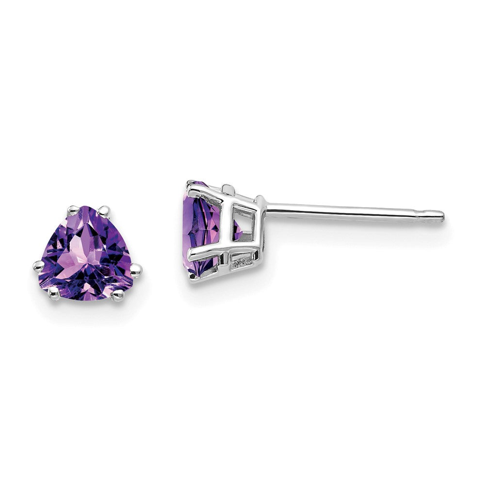 14k White Gold 5mm Trillion Amethyst Earrings