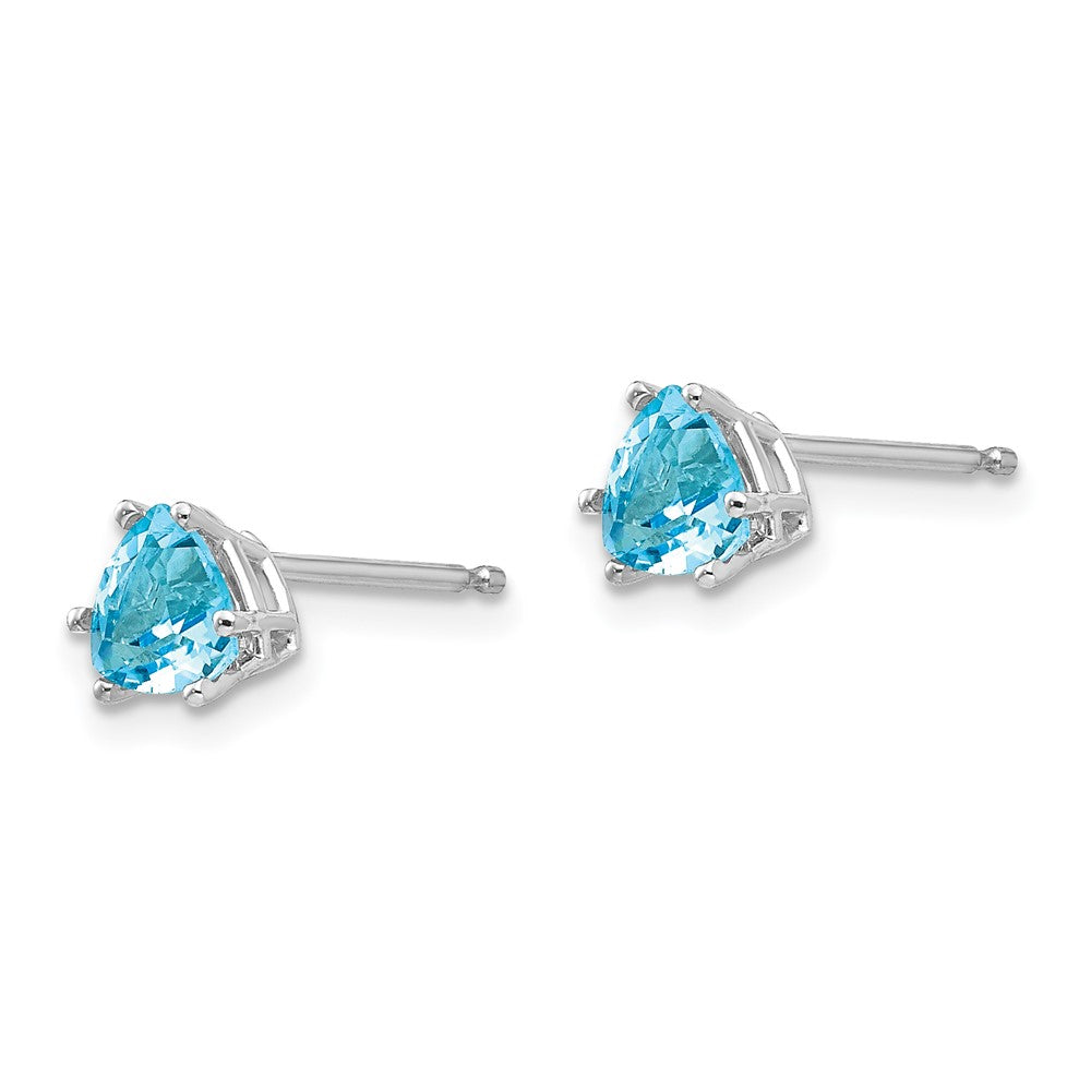 14k White Gold 5mm Trillion Blue Topaz Earrings