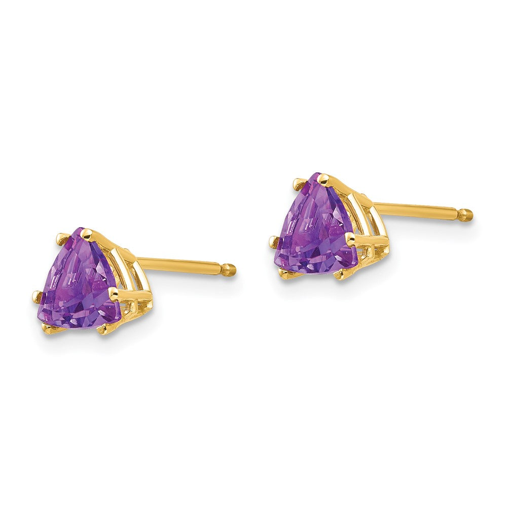 14k Yellow Gold 6mm Trillion Amethyst Earrings