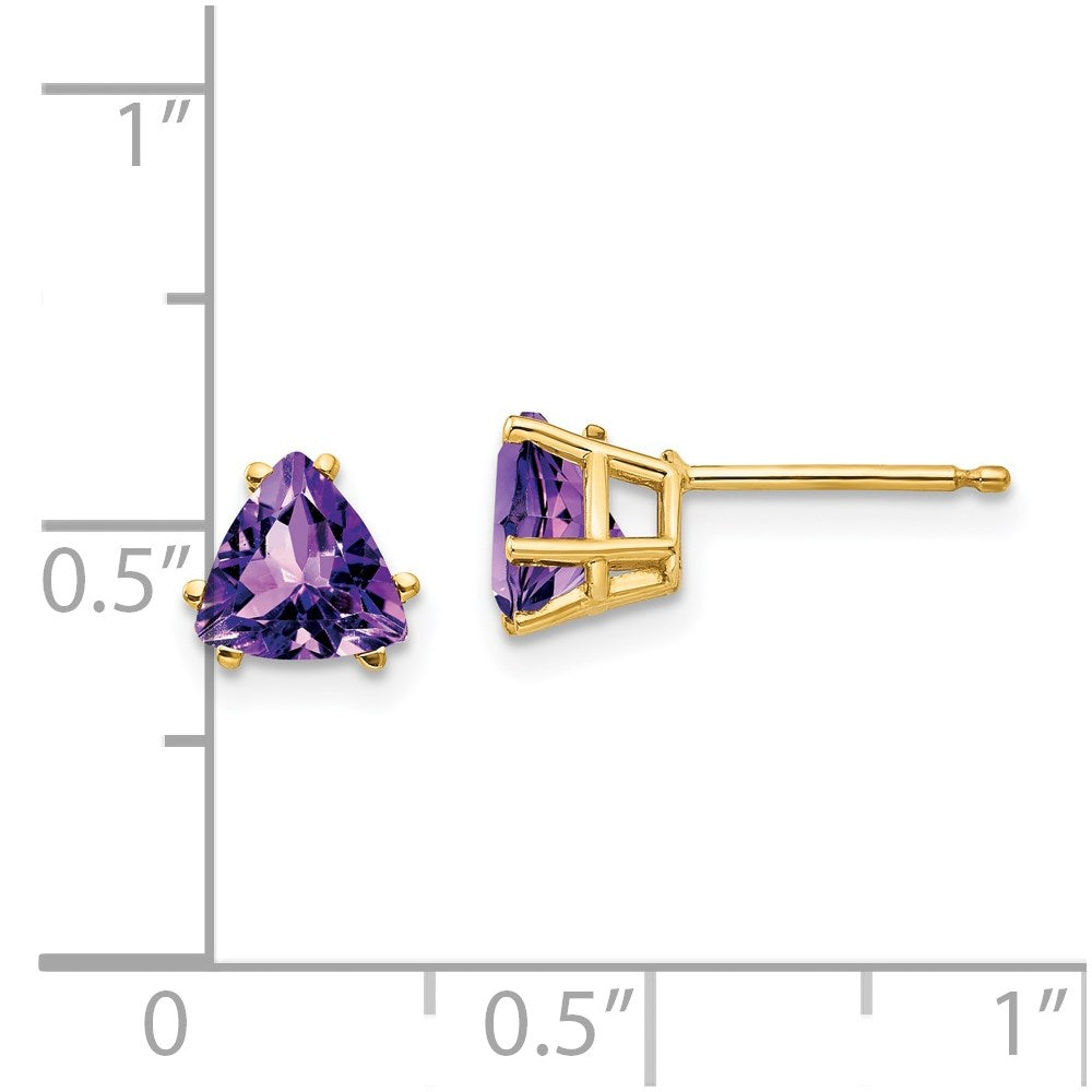 14k Yellow Gold 6mm Trillion Amethyst Earrings