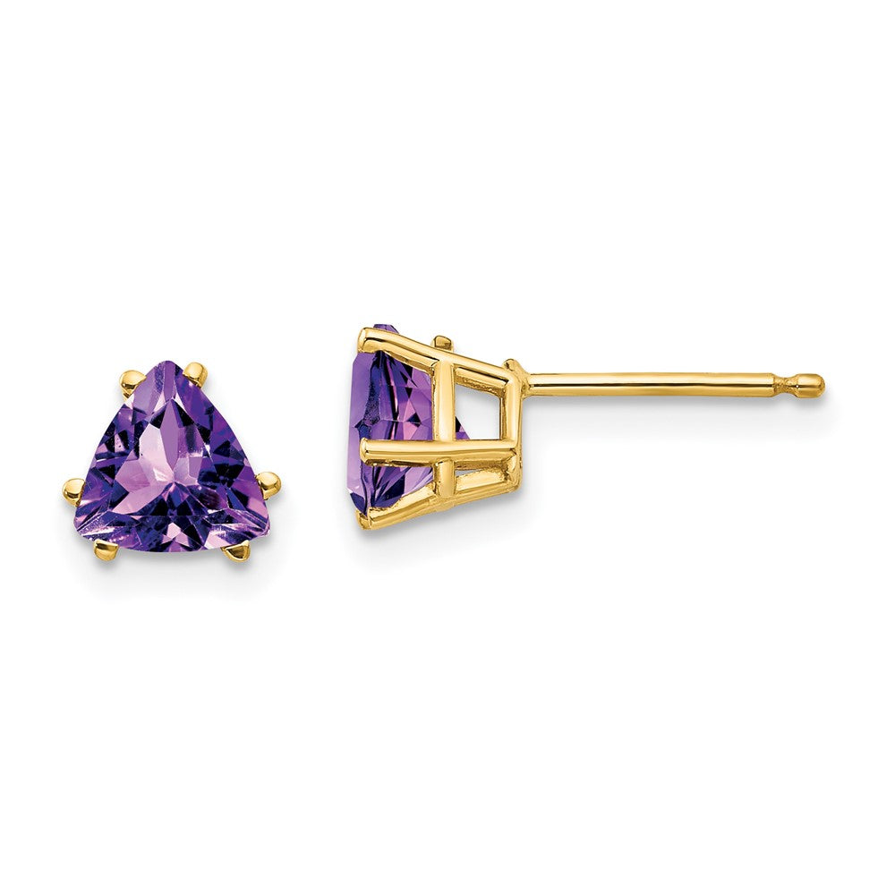 14k Yellow Gold 6mm Trillion Amethyst Earrings