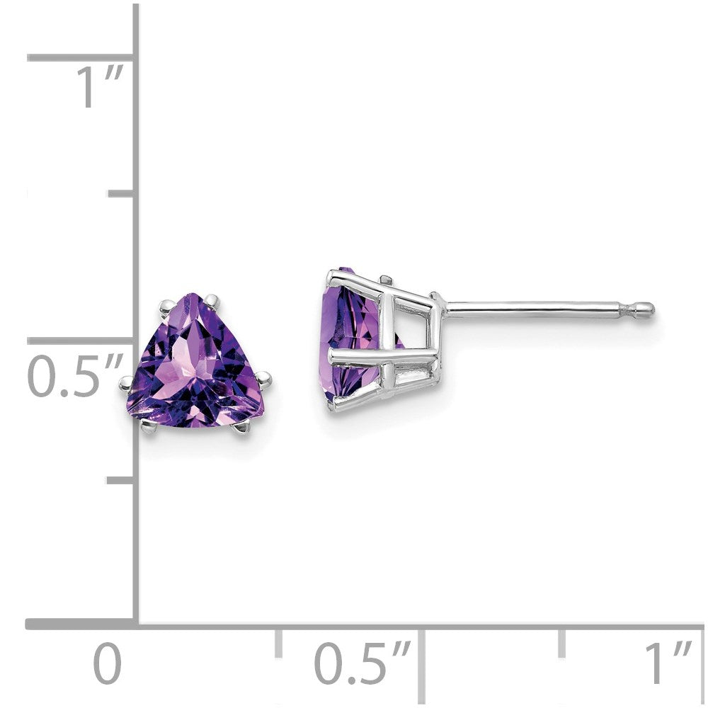 14k White Gold 6mm Trillion Amethyst Earrings