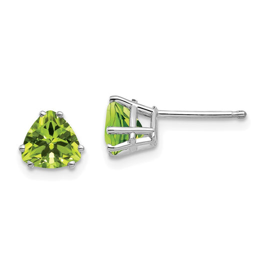 14k White Gold 6mm Trillion Peridot Earrings