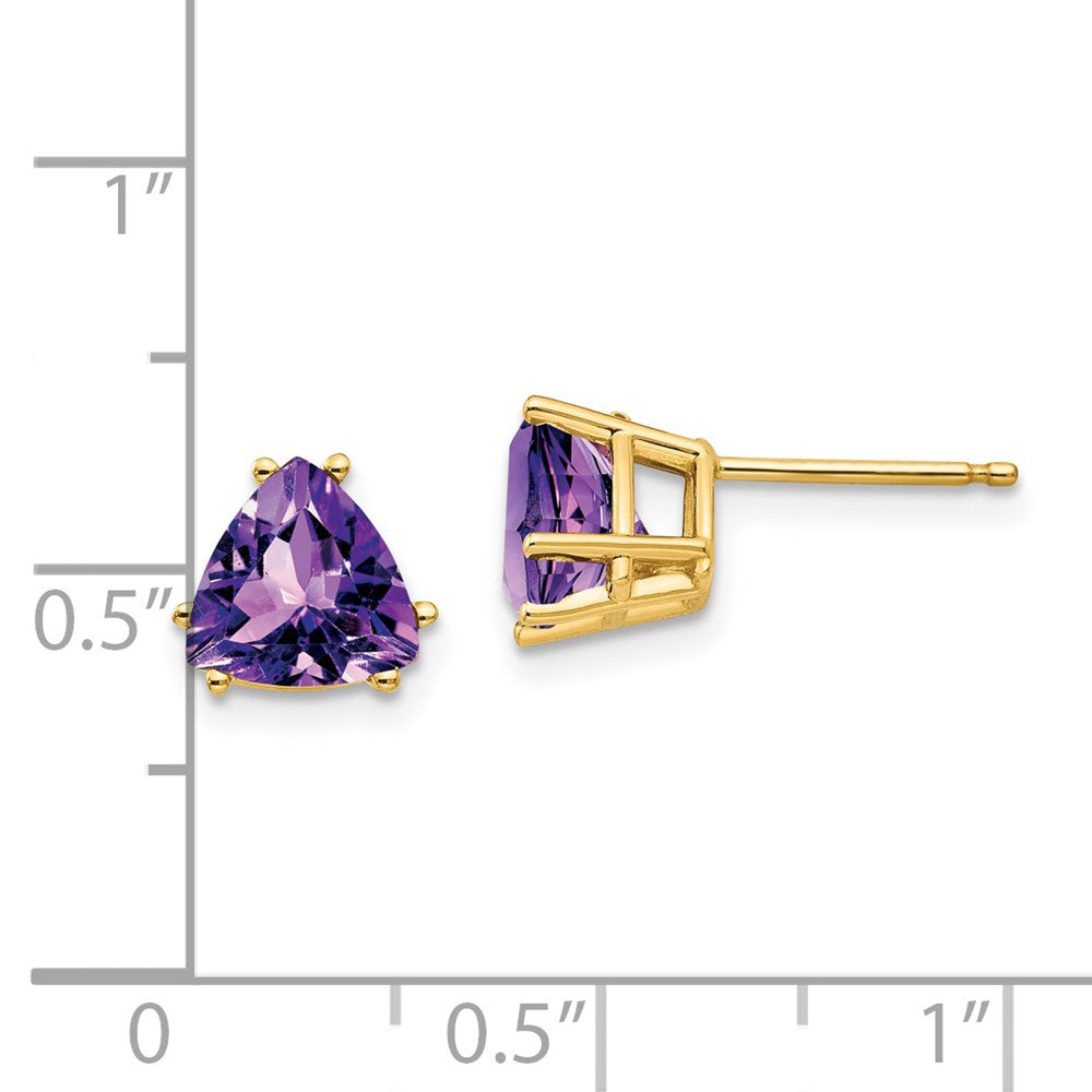 14k Yellow Gold 7mm Trillion Amethyst Earrings