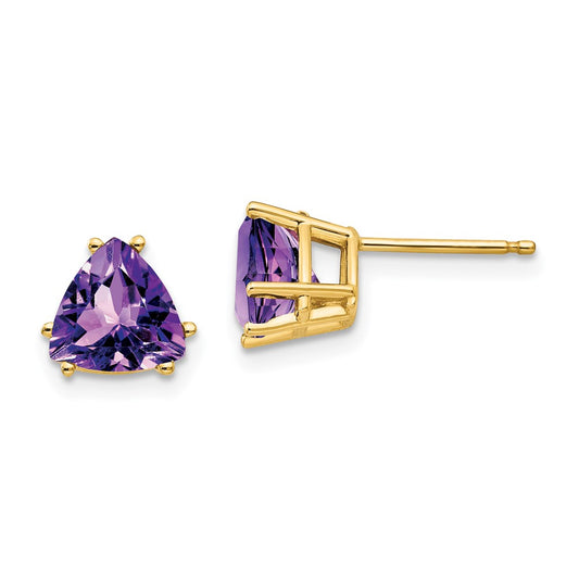 14k Yellow Gold 7mm Trillion Amethyst Earrings