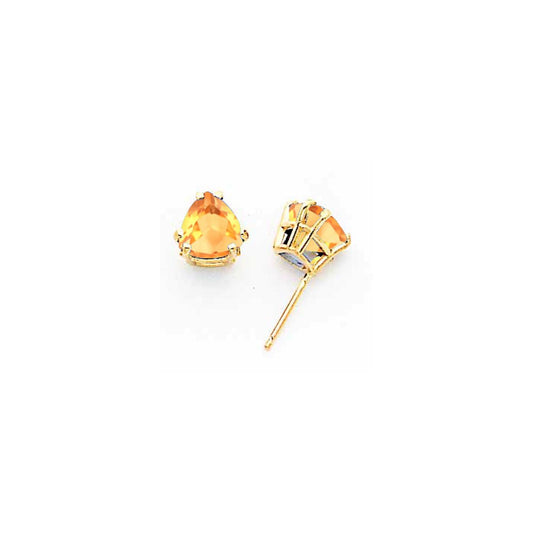 14k Yellow Gold Citrine trillion stud Earrings