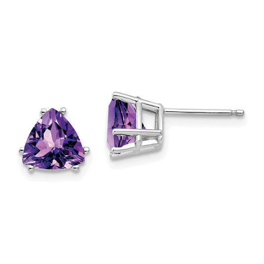 14k White Gold 7mm Trillion Amethyst Earrings