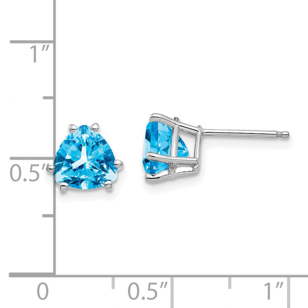 14k White Gold 7mm Trillion Blue Topaz Earrings