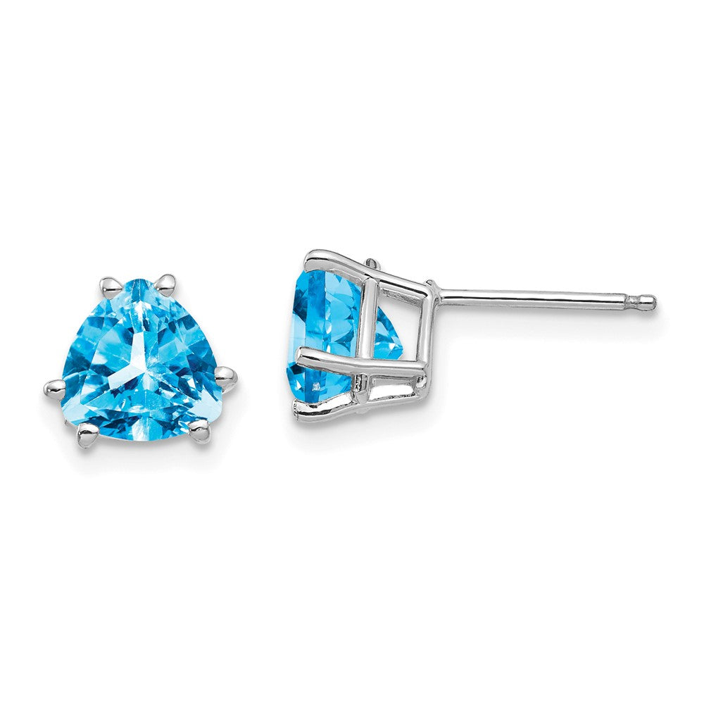 14k White Gold 7mm Trillion Blue Topaz Earrings