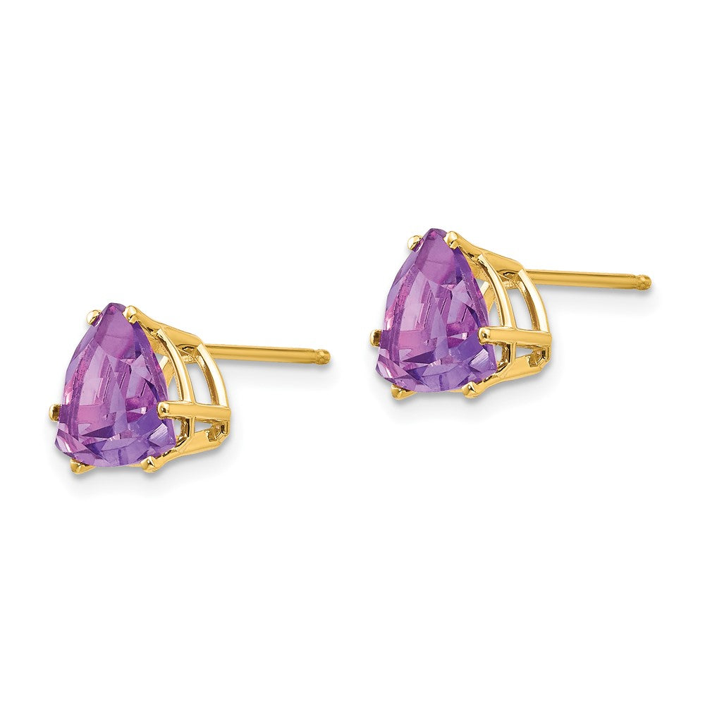 14k Yellow Gold 8mm Trillion Amethyst Earrings