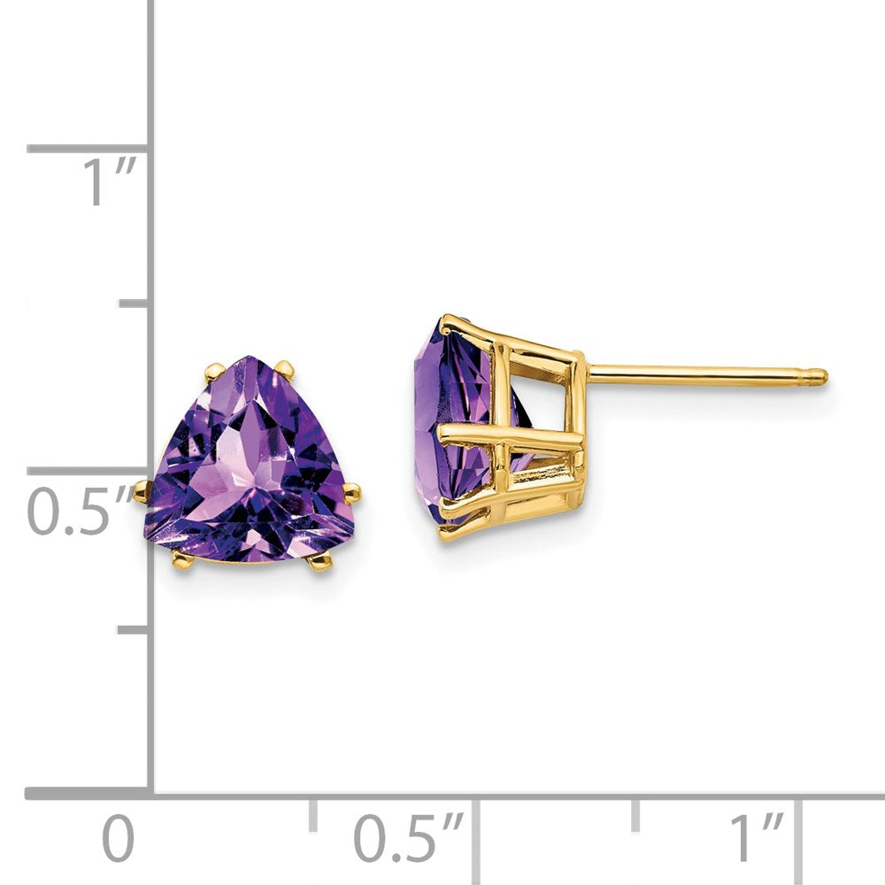 14k Yellow Gold 8mm Trillion Amethyst Earrings