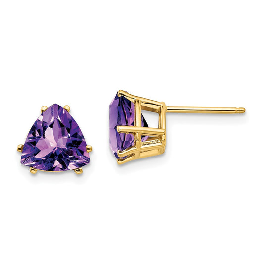 14k Yellow Gold 8mm Trillion Amethyst Earrings