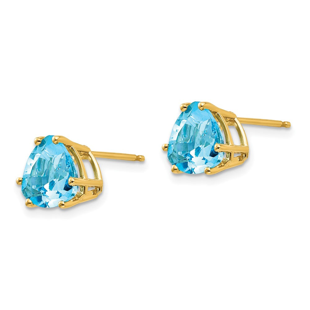 14k Yellow Gold 8mm Trillion Blue Topaz Earrings