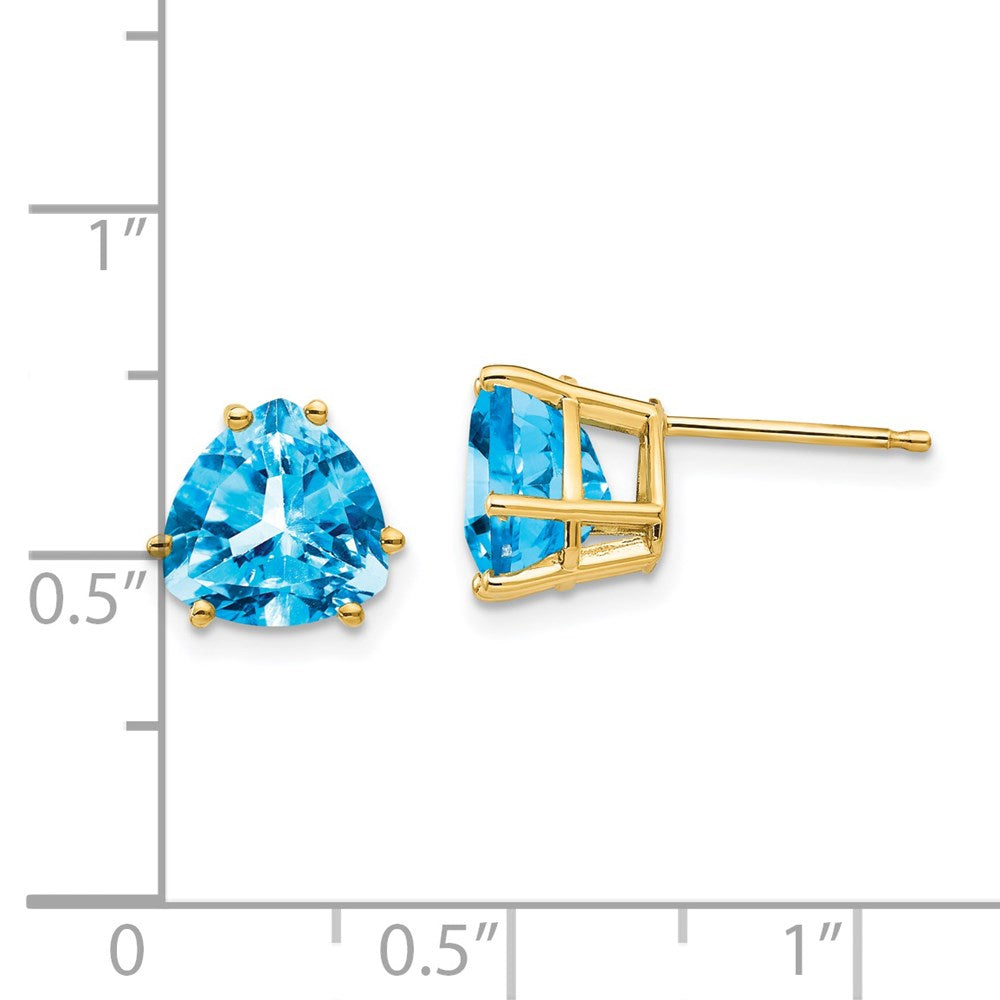 14k Yellow Gold 8mm Trillion Blue Topaz Earrings