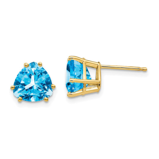 14k Yellow Gold 8mm Trillion Blue Topaz Earrings