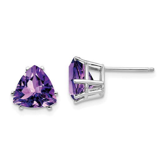 14k White Gold Amethyst Trillion Stud Earrings