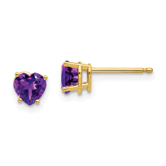 14k Yellow Gold 5mm Heart Amethyst Earrings