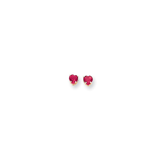 14k Yellow Gold 5mm Heart Created Ruby Earrings