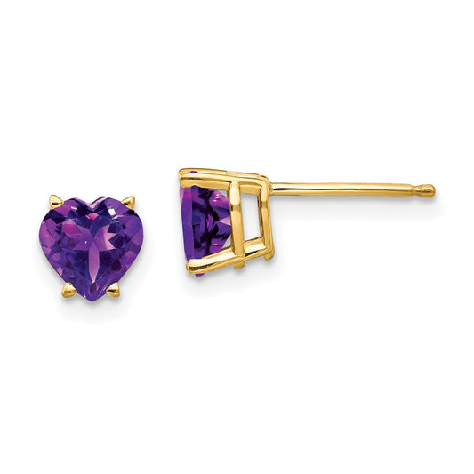 14k Yellow Gold 6mm Heart Amethyst Earrings