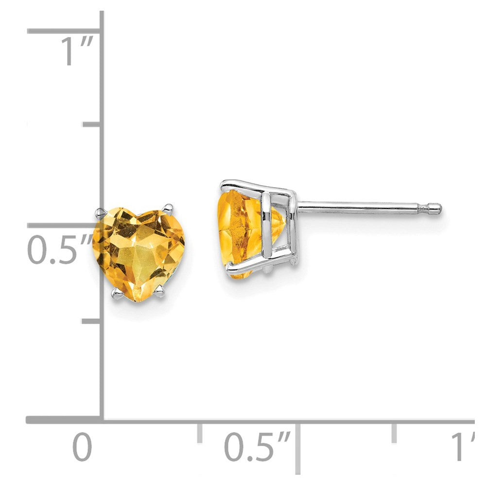 14k White Gold Citrine Heart Stud Earrings