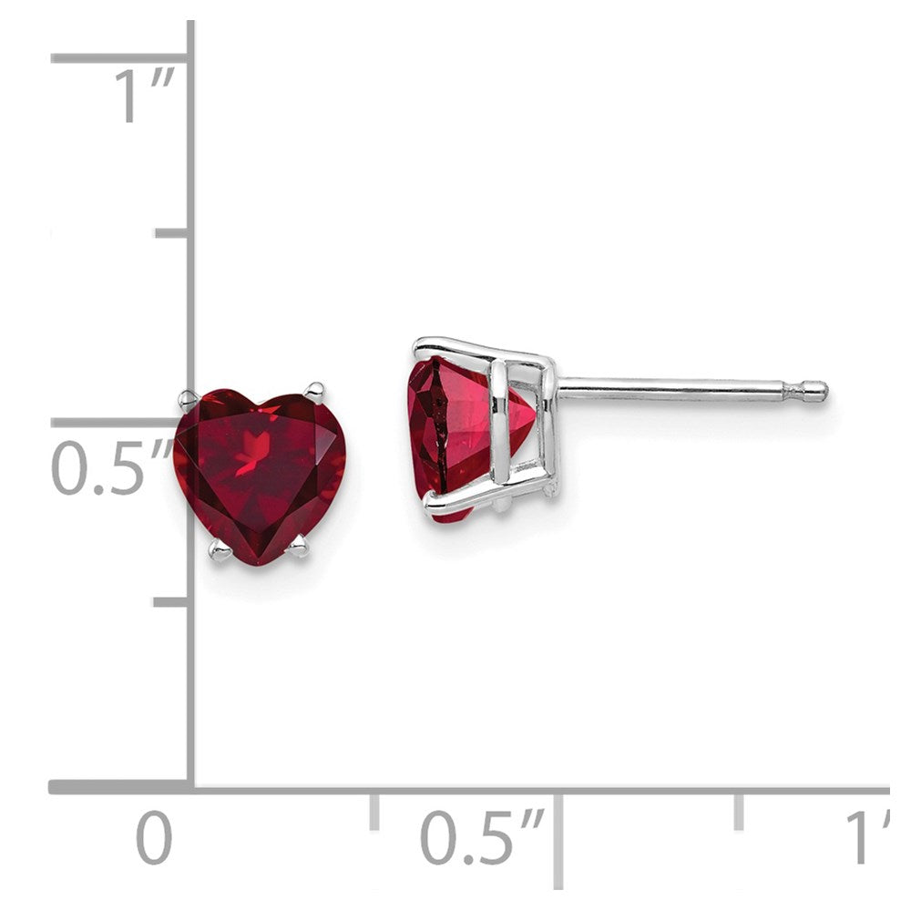 14k White Gold 6mm Heart Created Ruby Earrings