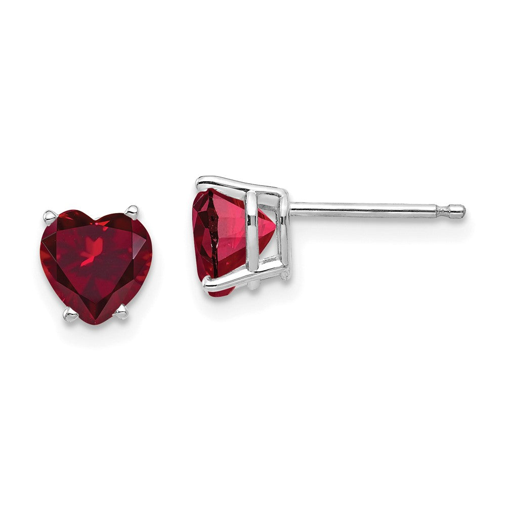 14k White Gold 6mm Heart Created Ruby Earrings