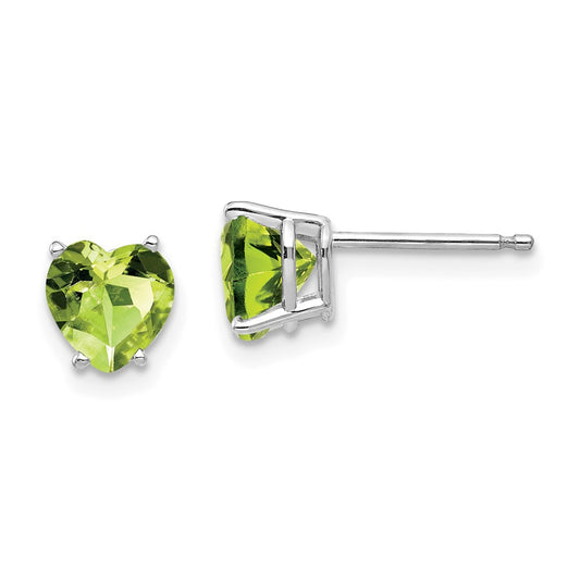 14k White Gold 6mm Heart Peridot Earrings