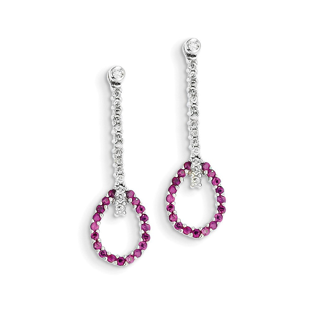 14k White Gold Real Diamond & Ruby Earrings