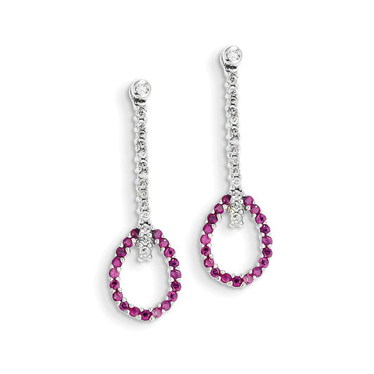 14k White Gold Real Diamond & Ruby Earrings