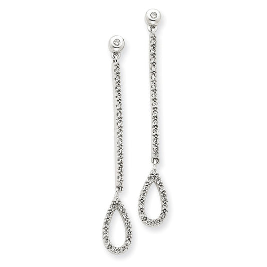 14k White Gold Real Diamond Stick & Teardrop Earrings