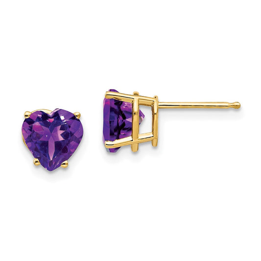 14k Yellow Gold 7mm Heart Amethyst Earrings