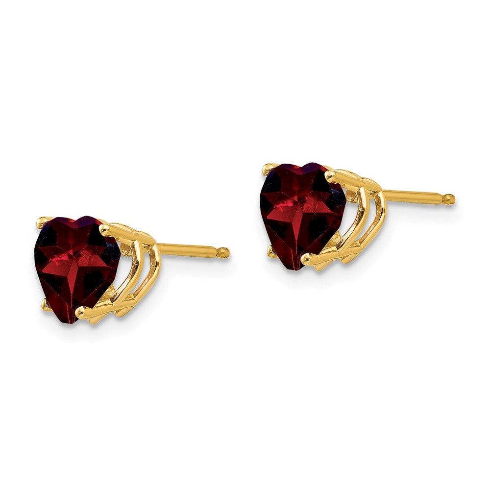 14k Yellow Gold 7mm Heart Garnet Earrings