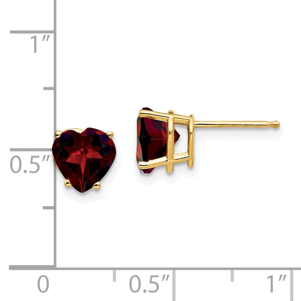 14k Yellow Gold 7mm Heart Garnet Earrings