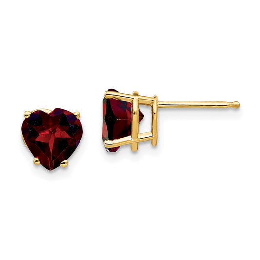 14k Yellow Gold 7mm Heart Garnet Earrings