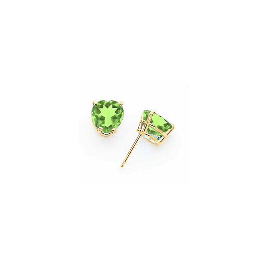 14k Yellow Gold Peridot heart stud Earrings