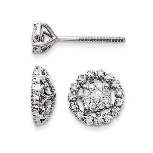 14K White Gold Small Flower and Jacket Diamond Post Earrings