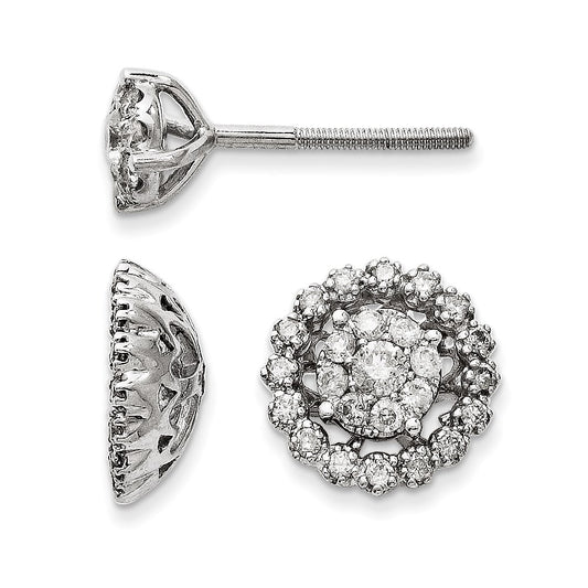 14K White Gold Medium Flower and Jacket Diamond Post Earrings