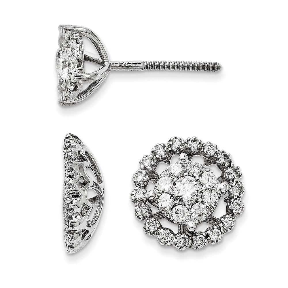 14K White Gold Large Flower and Jacket Diamond Post Earrings