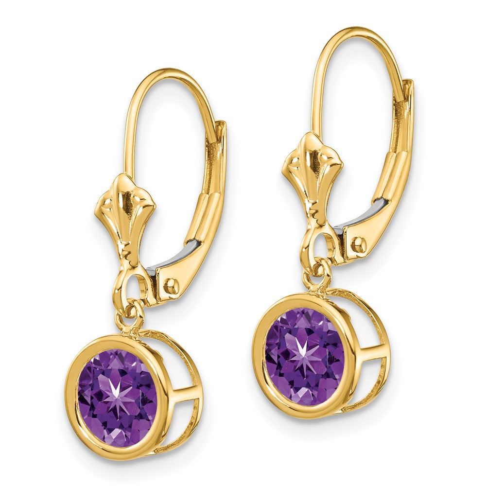 14k Yellow Gold 6mm Amethyst Leverback Earrings