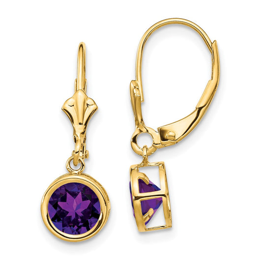 14k Yellow Gold 6mm Amethyst Leverback Earrings