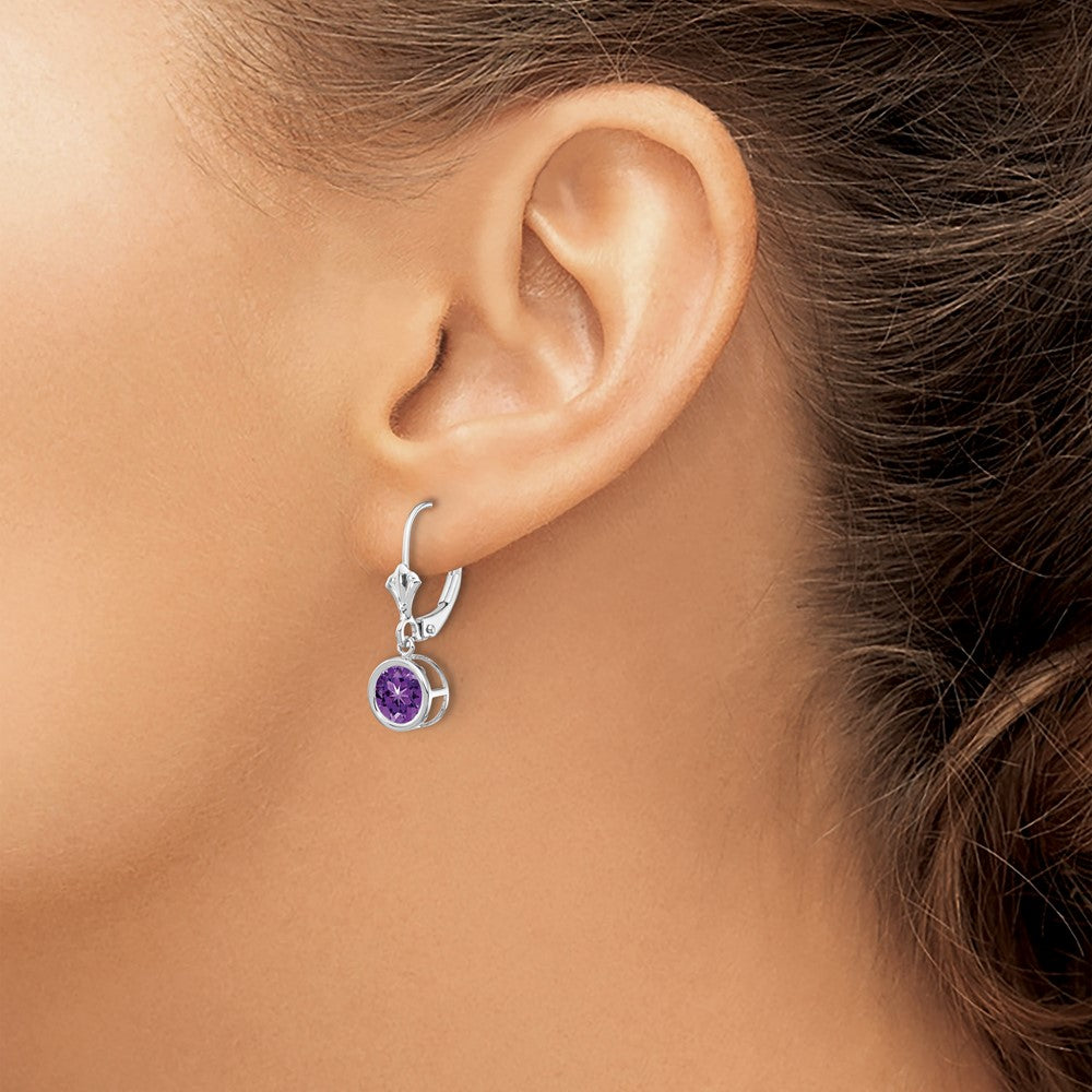 14k White Gold 6mm Amethyst Leverback Earrings