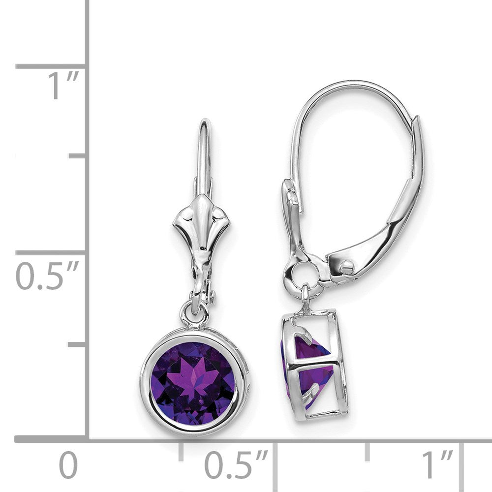 14k White Gold 6mm Amethyst Leverback Earrings