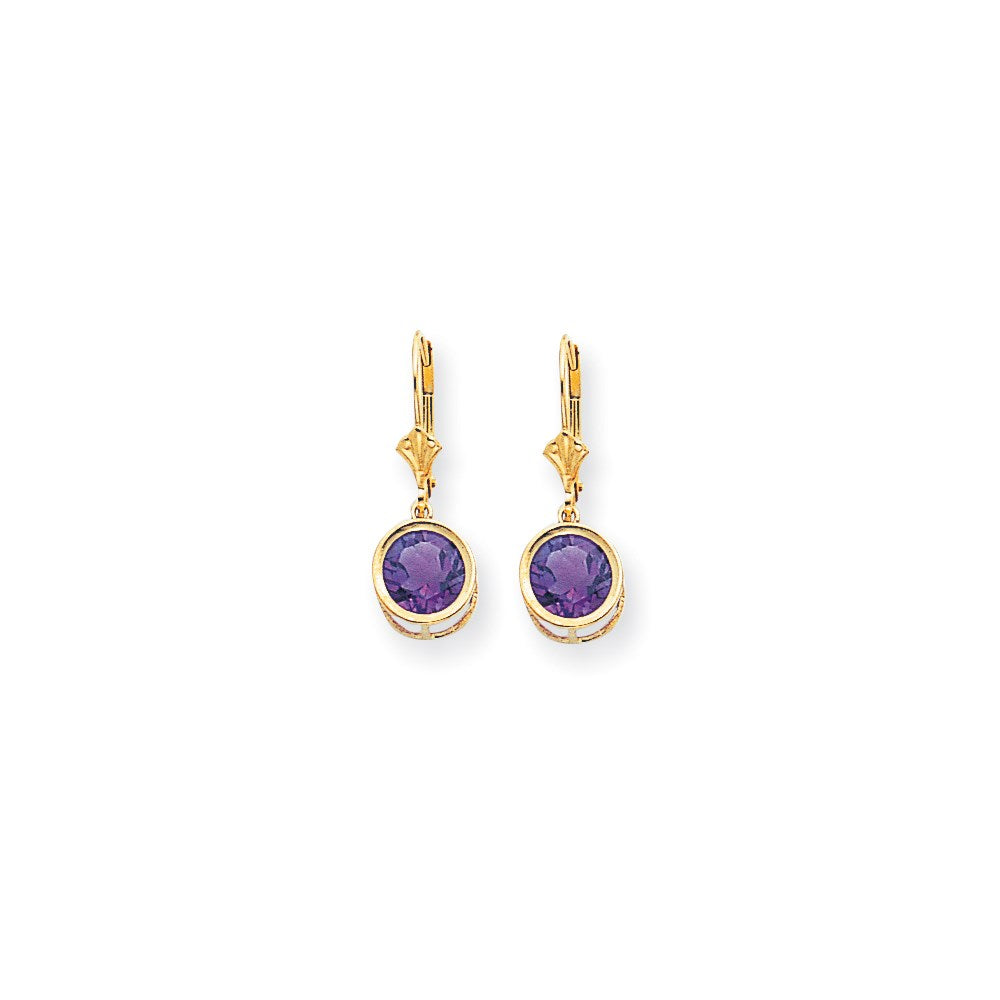 14k Yellow Gold 8mm Amethyst Checker leverback Earrings