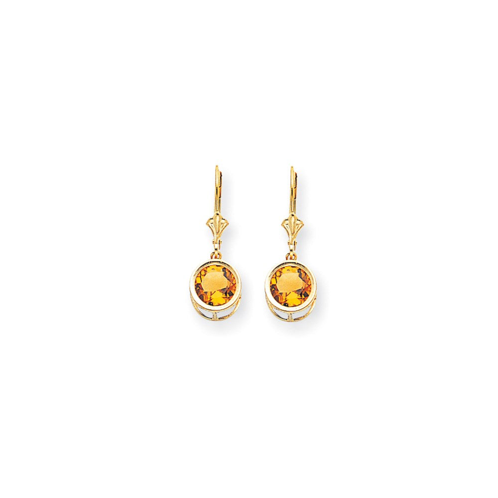 14k Yellow Gold 8mm Citrine Checker leverback Earrings