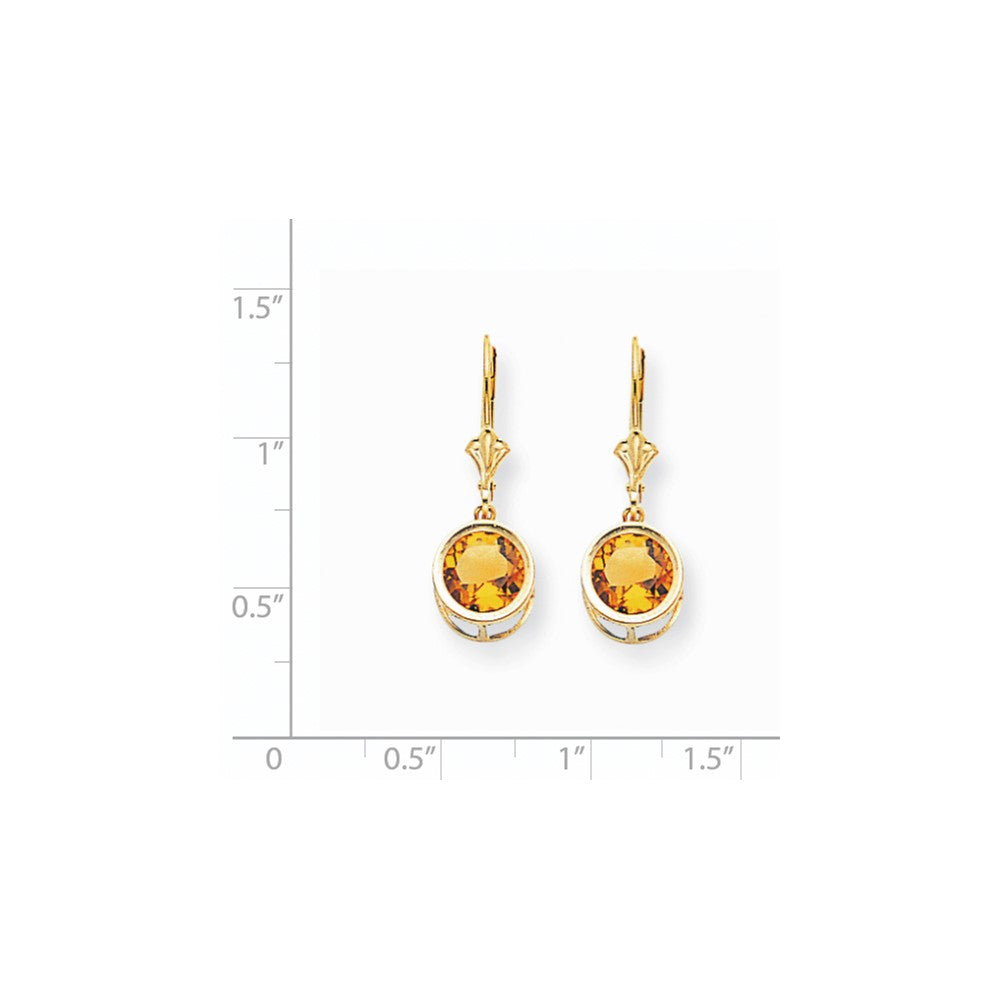 14k Yellow Gold 8mm Citrine Leverback Earrings