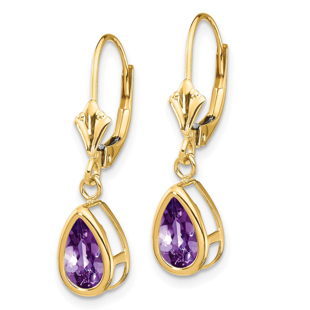 14k Yellow Gold 8x5mm Amethyst Dangle Earrings